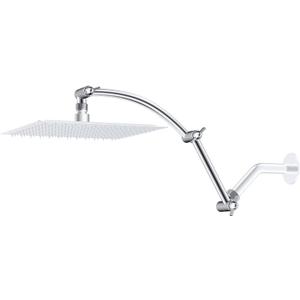 Hibbent All Metal 16'' Shower Head Extension Arm Solid Brass Flexible Height & Angle Adjustable Shower Arm Extender with Lock Joint, Universal Connection Stainless Steel Pipe Height Extending, Chrome