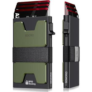 SEMORID Slim Wallet for Men, RFID Blocking Mens Wallets, Minimalist Pop Up Men's Credit Card Holder, Sturdy Metal Card Case with Cash Strap - 12+ Cards Capacity (Black + Green) SEMORID Slim Wallet for Men, RFID Blocking Mens Wallets, Minimalist Pop Up Men's Credit Card Holder, Sturdy Metal Card Case with Cash Strap - 12+ Cards Capacity (Black + Green)