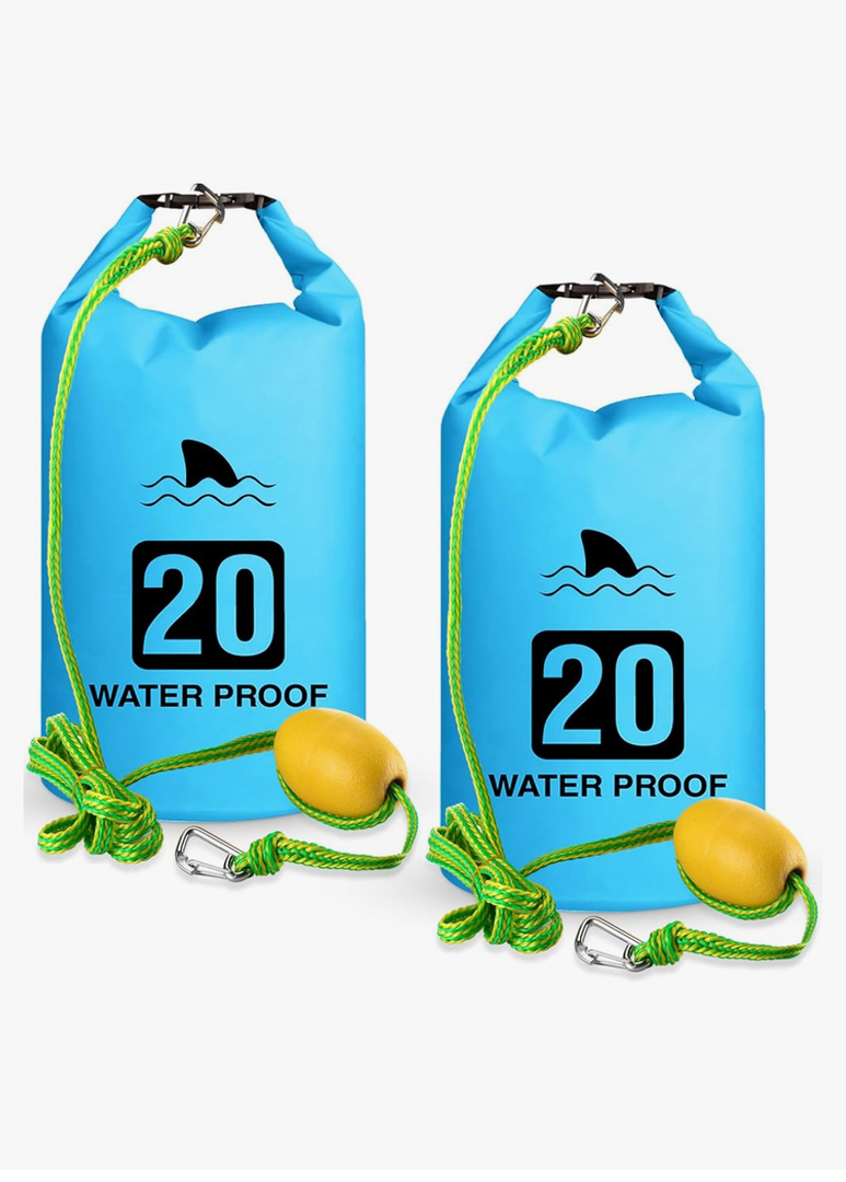 2 Set 20L Sand Anchor Heavy Duty Buoy Kit 2 in 1 Kayak Anchor Floating Waterproof Dry Bag with High Visibility Float Rope for Lake Beach Boat Hiking Camping Water Sports Surfing Kayaking(Sky Blue)