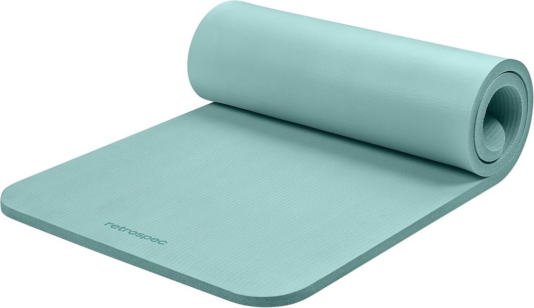 Retrospec Solana Yoga Mat 1" Thick w/Nylon Strap for Men & Women - Non Slip Exercise Mat for Home Yoga, Pilates, Stretching, Floor & Fitness Workouts, Blue Ridge