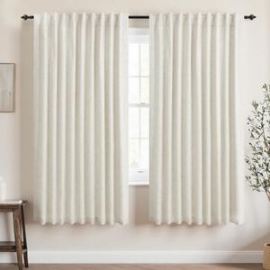 KOUFALL 63 Inch Long x 70 Inch Wide Black Out Linen Blackout Curtains for Bedroom, Room Darkening Thermal Curtains for Winter Insulated Living Room 70x63 in Length 2 Panels Set