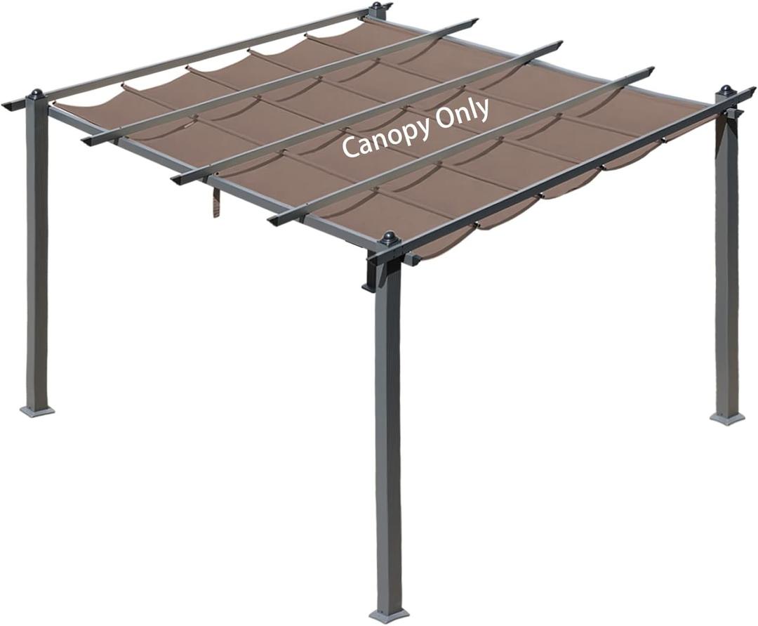 Aoodor Replacement Adjustable Canopy, Retractable Shade for Pergola, UV Resistant and Fade-Resistant, Fits 10 x 10 ft, Brown
