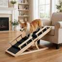 Dog Ramp for Bed, with Rails, 41.5" L, 17.5" W Extra Wide Wooden Pet Ramp for Large Dogs, 5 Heights Adjustable, Foldable Portable Dog Ramp for Couch Bed Car, Anti-Slip Carpet Surface, 220 lbs Capacity