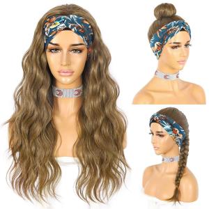 SAPPHIREWIGS Headband Wig Body Wave Long Wavy Brown Headband Wigs for Women Natural Looking Glueless Synthetic No Lace Front Wig with Headbands Attached 26 Inch