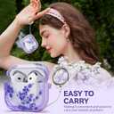 Inesore with Safety Lock for AirPods 4 Case,Clear Floral Cute AirPod 4th Generation Case for Women Girly with Cleaner Kit and Keychain- Purple Bell Flower