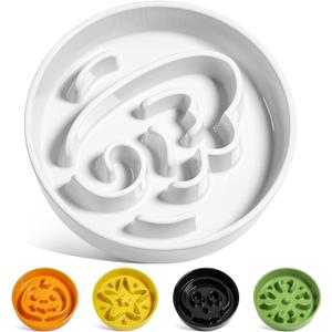 LE TAUCI Ceramic Slow Feeder Dog Bowls Small Breed, 0.6 Cups Dog Food Dish for Fast Eaters, Puzzle Bowl for Small Dogs and Cats,Angle White