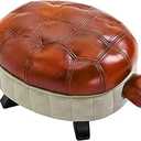 Animal Footstool Turtle Upholstered Ottoman PU Leather Pouf Wood Foot Stool Rest for Living Room Bedroom Sofa Bench Seat Chair, Reddish Brown, Large