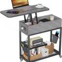 Colima Lift Top End Table with Charging Station and Wheels, Sofa Side Table with USB Port & AC Outlets, Movable Bedside Nightstand with Side Bag for Office Living Room Bedroom(Gray) (Grey)