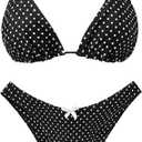 seamoly Womens Bikini Sets 2026 Padded Open Back 2 Piece Bathing Suits Retro Cheeky High Cut Thong Swimsuit Black Polka Dot, L