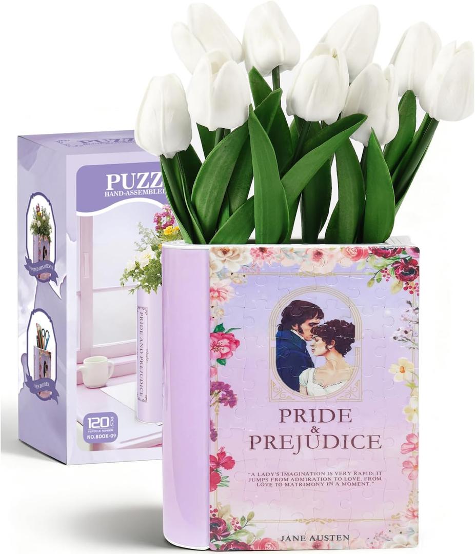 3D Puzzle Vase for Adults Kids, 120 Pcs Puzzle Book Vase for Flowers, Arts and Crafts for Kids 4-6, Adults, Girls, Cute Unique Vases, Books Lover Gifts for Women(Pride Prejudice)