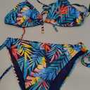 Tempt Me Women Triangle Bikini Sets Halter Two Piece Sexy Swimsuit String Tie Side Bathing Suit (Large, Colorful Leaves)