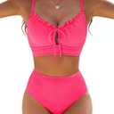 BMJL High Waisted Bikini Sets for Women Textured Tummy Control Swimsuits Two Piece Cutout Beach Swim Bathing Suits 2026 (Small, Hot Pink)