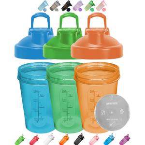 3 Color Pack Snap Cap Bottles for Pre-Workout Protein Drink Shakes Mixes(Blue,Green,Orange) Whisk Ball-Scale Marks 4-8-12 Oz,Anti-Leak,BPA Free,Classic Loop,Dishwasher Safe,Easy to Clean,Wide Mouth