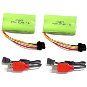 7.4V 800mAh Rechargeable Battery with SM-4P Plug and Charger Cable Compatible with Some Water Ball Blasters and DE85 RC Cars/JF-71A 2-Pack Battery