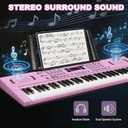 Keyboard Piano 61 Lighted Keys, Electric Keyboard Kit with 100 Voices, 100 Rhythms - Built-In Speaker, Microphone, Sheet Stand and Power Supply, Gift for Children Beginners [Pink, Piano Only], Compact