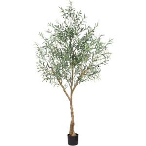 Olive Trees Artificial Indoor, 7FT Tall Faux Olive Tree with Lush Leaves and Lifelike Fruits, Artificial Plants in Sturdy Pot for Indoor Home Office Living Room Decor