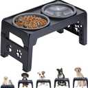 LALOBLUE Elevated Dog Bowls, Raised Dog Bowl with 2 Stainless Steel Dog Food Bowls, Dog Bowls Stand Adjusts to 5 Heights 2.95", 8.46", 9.65", 10.82", 12.01" for Small Medium Large Dogs Cats Pets,Black, No spill water bowl+Slow Feeder