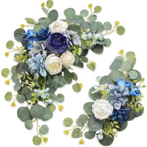 Artificial Wedding Arch Flowers for Wedding Sign,Set of 2 for Wedding Welcome Ceremony Sign,Faux Floral Swags,Wedding, Banquet and Reception Backdrop Floral Decoration (Blue)