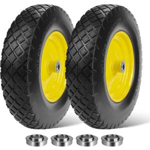 Taifa 2 PCS 16 Inch 4.80/4.00-8 Rubber Solid Flat Free Tires and Wheels, with 5/8'' & 3/4'' Bearings, Air Less Wheel for Wheelbarrow/Wagon/Hand Truck/Trolley/Garden Cart etc.