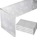 4PCS Glitter Disco Table Runner, 12" x 72" Retro 70s 80s Theme Decor, Silver Sequin, Party Supplies