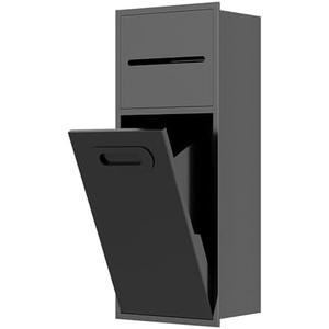 SUPERFLO 3 Gallon Bathroom Trash Can Tilt Out Trash Bin Cabinet, Hidden Trash Can Cabinet Recessed Wall Mounted Stainless Steel with Toilet Paper Holder for Bathroom/Bedroom/Office Renovation, Black