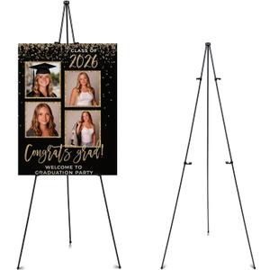 Yookeer 63'' Graduation Easel Stand for Sign Picture Senior 2026 Graduation Welcome Sign Stand End of Year Wedding Picture Display Grad Metal Stands for High School College Grad Party Photo Prop