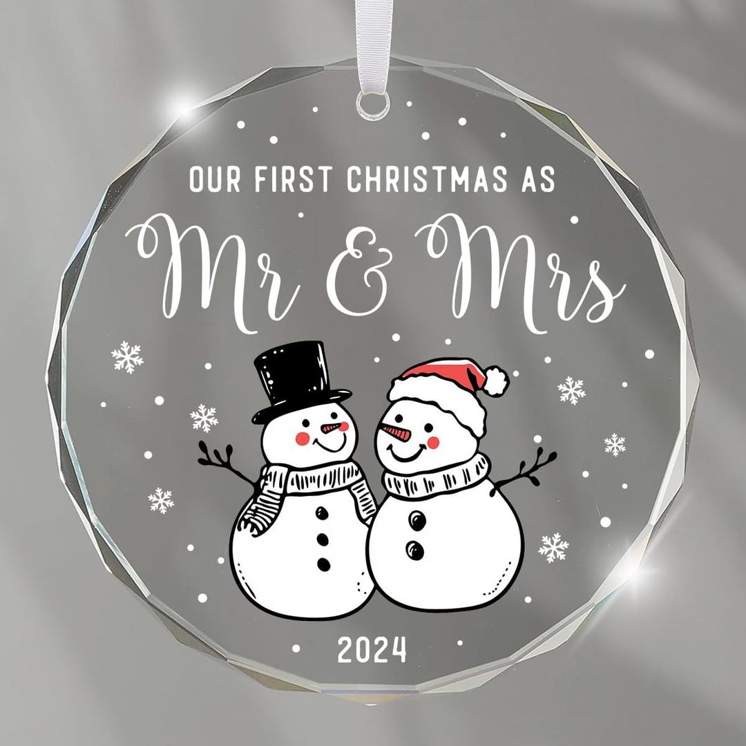 Our First Christmas Together Ornament 2025 - Wedding Gifts for Couples Unique, Newlywed Gift for Couples 2025, Mr and Mrs Gifts, Bridal Shower Gift, 1st Christmas Married Glass Ornament
