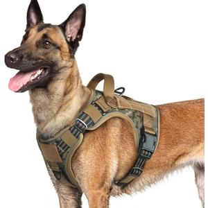 rabbitgoo Dog Harness for Large Dogs No Pull, Tactical Service Pet Vest with Molle and Control Handle, Adjustable and Reflective Military Harness for Easy Walking and Training, Desert camo, L