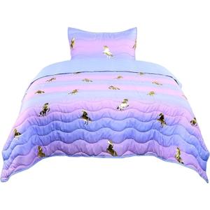 Tadpoles 2-Piece Girls Unicorn Quilt Set | 1 Twin Bed Size Quilt & 1 Standard Sham | Made of 100% Micro-Denier Polyester Fiber | Soft, Smooth & Durable | Ideal for Teens | Metallic Gold Unicorns (68x86 Inch (Pack of 1))