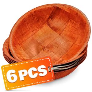 6Pcs Wooden Salad Bowl Set - 8 Inch Decorative Large Serving Bowls for Kitchen, Entertaining, Lunch - Small Snack, Soup, Fruit Bowls for Counter