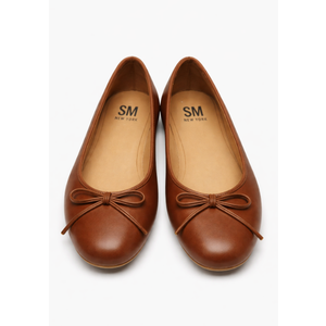 SMNY Low Heel Flat Shoes Comfortable Bowknot Decoration Casual Ballet Shoes, Brown, 7