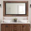 YOSHOOT Rustic Wooden Framed Wall Mirror, 26"x18", Natural Wood and Iron Bathroom Vanity Mirror for Farmhouse Decor, Vertical or Horizontal Hanging (Brown)