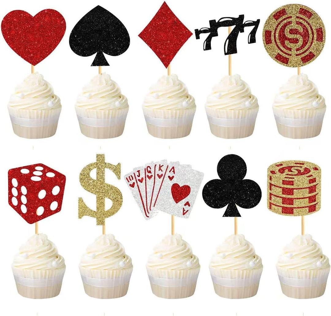 60 Pcs Cupcake Toppers Cake Decorations,Casino Poker