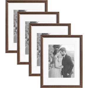 Kate and Laurel Adlynn Rectangle Picture Frame Set of 4; 11 x 14 matted to 8 x 10; Bronze; Vintage Four-Piece Frame Set for Gallery Wall Frame Set in Living Room Wall Decor