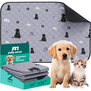 JollyMate 24"x36" Washable Pee Pads for Dogs, Ultra-Absorbent and Leak-Proof Reusable Pee Pads, Non-Slip Reusable Puppy Pads, Waterproof Dog Pee Pads, 2 Pack
