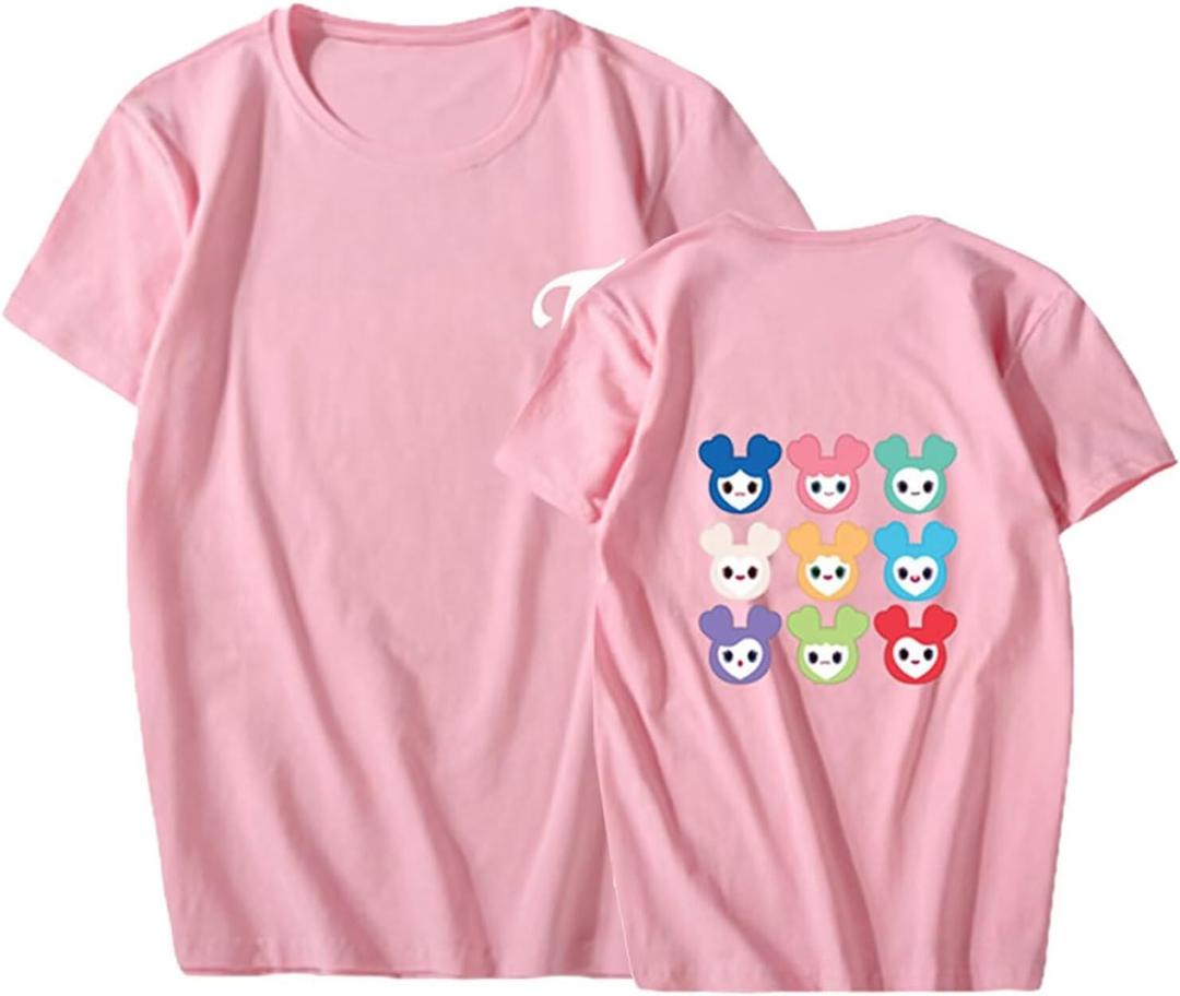 Twice Unisex T-Shirt Twice Cartoon Shirt NaYeon Sana Mina Momo Tzuyu Dahyun Tee Shirt (Medium, Pink)