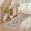 Madane Washable Runner Rug - 2x6 Rug Runners for Hallways 6 Feet Non Slip Vintage Kitchen Runner Rug Ultra-Thin Bathroom Runner Rugs Carpet Laundry Room Bedroom (2x6ft, Turmeric/Grey)