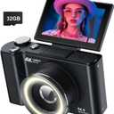 W & O Digital Camera for Teens,Kids Digital Camera with 32G SD Card,180 Flip Screen Camera for Photography Vlogging with Fill Light, Beauty Mode, Point and Shoot Digital Cameras for Beginner(Black)