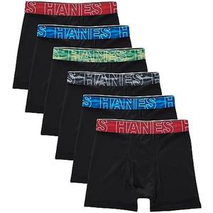 Hanes Boys' Big Performance Tween Boxer Brief Pack, X-Temp Mesh Stretch Underwear, Black, 6-Pack, XL