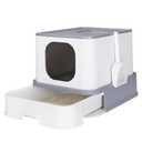 RIZZARI Enclosed Cat Litter Box: Light Gray Plastic Non-Stick Cat Toilet - Easy Clean Litter Pan 20.9" x 16.9" x 15.1" for Cats Under 20 lbs - Multi-Cat Homes - Living Rooms & Laundry Rooms