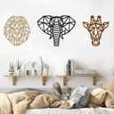 Animal Wall Art for Modern Living Room 3 Pieces Safari Decor for Bedroom above Bed Jungle Theme Wood Heads of Lion, Elephant, Giraffe Art for Nursery Farmhouse Geometric Dcor Wooden Large Colorful