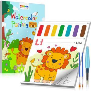 TECJOE Paint with Water Coloring Books for Toddlers, A to Z 26 Pages Animal Watercolor Paint Set with 3 Brushes, Mess Free Painting Activity for Kids Ages 4 5 6 7 8, Christmas Gifts Arts & Crafts Toy