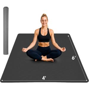 Extra Large Yoga Mat 6'x4'(1/3" & 1/4" Thick), Non-Slip, Ultra Durable, Wide Workout Mat, Wide Exercise Mats for Home Workouts, Yoga, Pilates, Stretching (Barefoot Exercise) (Black)