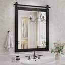 Black Farmhouse Bathroom Mirror, 24x32 Inch Black Vanity Mirror for Wall, Wood Framed Rustic Mirror Rectangular Wall Decor Mirrors for Entryway Living Room Bedroom