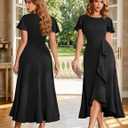 BeryLove Women Formal Party Dress Flutter Short Sleeve Wedding Cocktail Long Evening Dress (Black, XL)