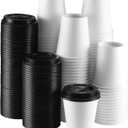 NYHI 100 Pack 10 oz White Paper Disposable Coffee Cups with Lids Hot Cold Beverage Drinking Cup for Water Juice Espresso Tea Ideal for Water Coolers Party