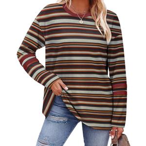 Sampeel Long Sleeve Shirts for Women Color Block Casual Tops Fall Outfits 2025 Basic Tees Trendy Clothes (Medium, 05 Stripes Print)