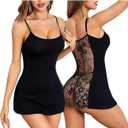 ROJZR Women Nightgown Lingerie for Women Spaghetti Strap Lace Babydoll Chemise Sleeveless Nightshirt Sleepwear Sleep Dress (L)