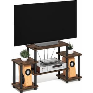 Furinno Turn-N-Tube TV Stand, 6-Shelf Entertainment Center with Shelves, Toolless TV Console with Raised Top for TV up to 50 Inch, Open Back, for Living Room, Bedroom, Amber Pine