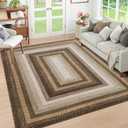 RUGSREAL Machine Washable Area Rug 6x9 Braided Rug for Living Room Modern Braid Printed Large Bedroom Rug Non Slip Dining Room Throw Rug Farmhouse Accent Carpet for Home Decor, Moss/Brown